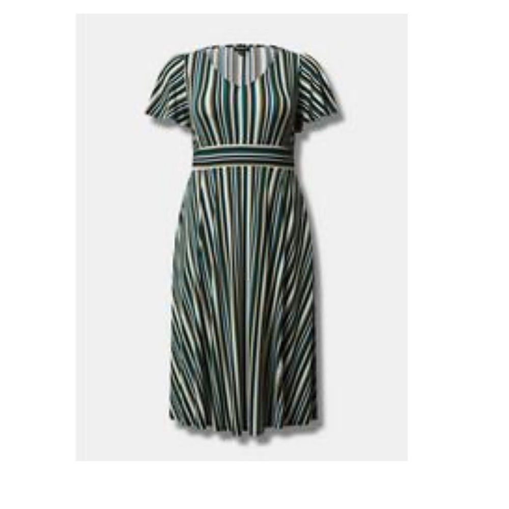 Midi Crepe Studio Knit Flutter Sleeve Dress